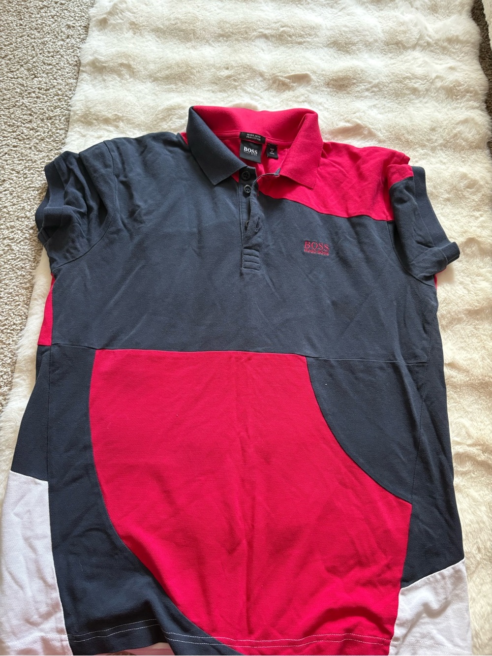 Hugo Boss Colorblock Polo Shirt in Navy and Red